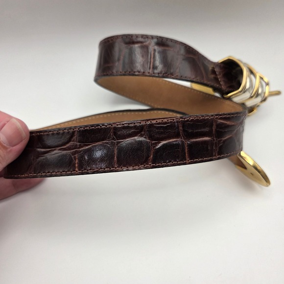 Streets Ahead Brown Croc Embossed Leather Western Belt Gold Silver Buckle USA Sm main image 10